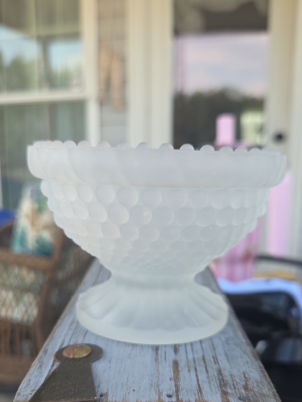 VTG Thousand Eye Hobnail Duncan Miller Frosted Clear Glass Fairy Lamp BASE ONLY